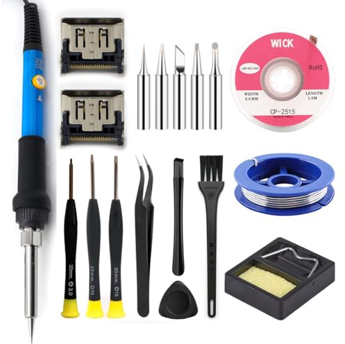 MYPUQIAO Kit de réparation de port HDMI PS5 avec station de fer à souder 60 W, tournevis, pince à épiler et ensemble d'outils complet pour console Sony Playstation 5 de remplacement du port HDMI (PS5