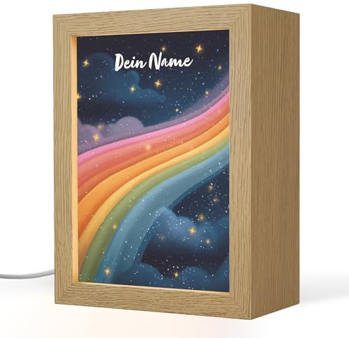 OnlyWow© Nachtlampe Kinder Mit Name Baby Night Light Kinderzimmer | 15x20 cm - Personalisiert Nachtlicht Jugendliche Nachtischlampe Regenbogen - Sterne - Farbenfroh