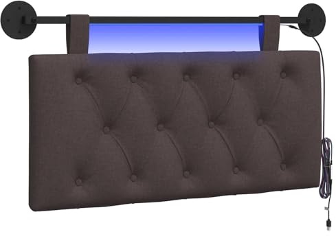 vidaXL Hängendes Kopfteil Mit LED Licht Dunkelbraun Stoff, Moderner Schlafzimmerkopf, rechteckiges Polster, Cozier Rückenlehne, minimalistische Deko, platzsparend