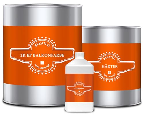 BEKATEQ 2K Epoxidharz in Schiefergrau 2,5kg für Balkon & Terrasse I Bodenfarbe UV-optimiert, Selbstentlüftend, Geruchsarm - Bodenbeschichtung zur Balkon-Abdichtung, Balkonfarbe wasserdicht BK-300EP