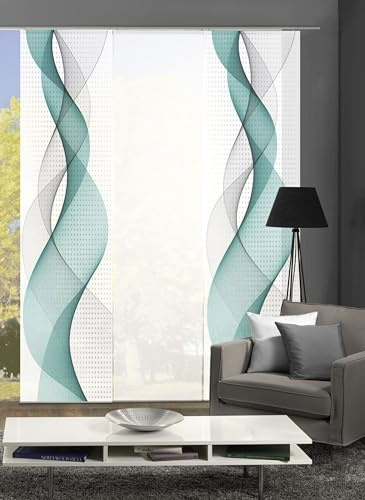 Home Fashion 88669, 3er-Set Schiebegardinen 'OPALIA' | 3X 245 x 60 cm | inkl. Zubehör | Farbe:, Farbe:türkis