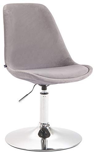 CLP Esszimmerstuhl Maverick Samt I Höhenverstellbarer Lehnstuhl I Drehstuhl Mit Trompetenfuß I Sitzhöhe Von Ca. 43-48 cm, Farbe:grau, Gestell Farbe:Chrom