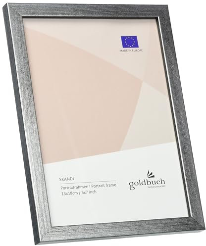 goldbuch Bilderrahmen Skandi 13x18 cm, Einzelrahmen aus Echt Holz, Portraitrahmen zum Stellen, Holzrahmen mit Wandhalterung, Foto Rahmen, Frame Silber