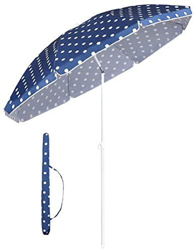Sekey® Ombrellone Ø 160 cm Tondo Ombrello Parasole da Esterno da Giardino da Spiaggia Protezione Solare UV20+ Bianche&blu