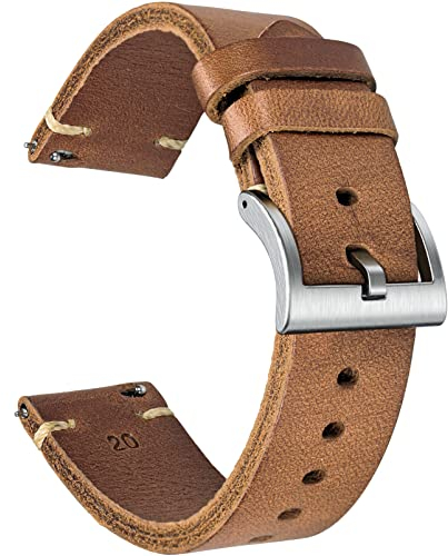 Weich Horween Leder Armband 18-22mm Schnellwechsel - Vollriemenleder mit Bürstetem Edelstahlverschluss (Passt 17-21cm Handgelenk, 4 Farben)