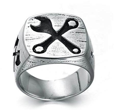 LAFATINA Mens Biker Wrench Rings Stainless Steel Spanner Signet Bands Mechanic Tool Ring