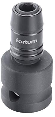 Fortum Impact Bit-Adapter 1/2 Vierkant auf 1/4 Sechskant I Bit-Halter aus Chrom-Molybdän-Vanadium Stahl I Bit-Verlängerung magnetisch mit Schnellverschluß für 1/4 Zoll Sechskant-Bits