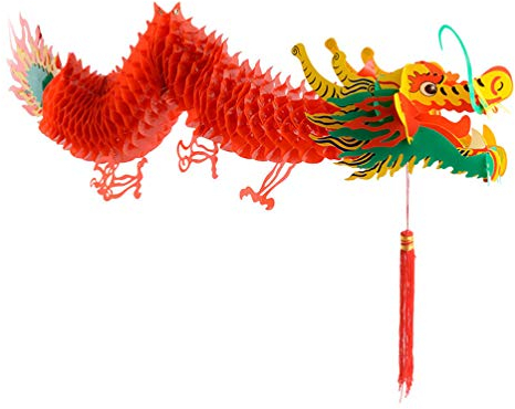 PRETYZOOM 3D Chinois Nouvel an Dragon Lanterne Guirlande Suspendus Décor Chinois Papier Dragon Décoration Nouvel an Fête Ornements pour La Maison Mur Printemps Festival Fournitures 1. 5 M