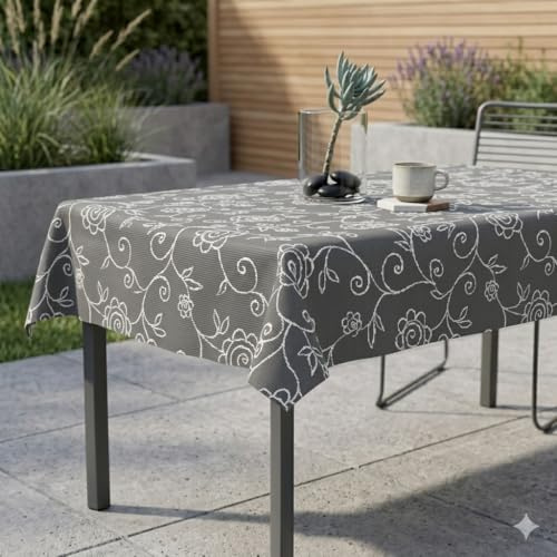 Miami Gartentischdecke Tischdecke Meterware Outdoortischdecke Campingtischdecke Mediterran Grau Eckig 160 x 320 cm Outdoor Camping