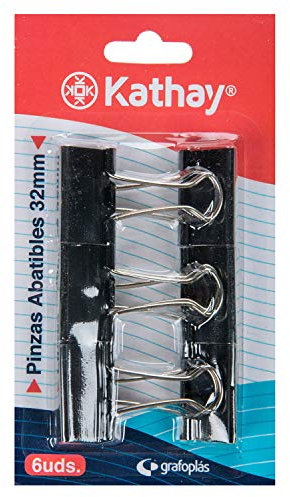 Kathay 86400910. Blíster de 6 Pinzas Abatibles, 32mm, Color Negro