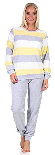 Normann Damen Frottee Pyjama lang mit Bündchen in Einer tollen Streifenoptik - 271 201 93 238, Farbe:gelb, Größe:40-42