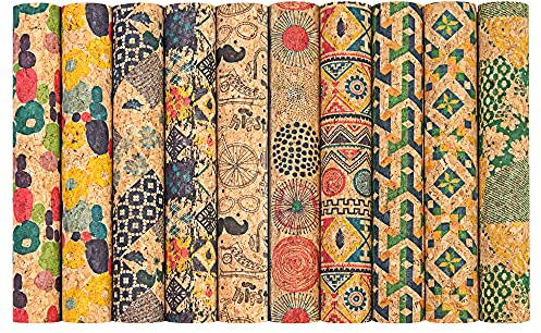 Gotocut Korkstoff, 22,9 x 33 cm, Retro-Kunstleder, dünn, weich, geeignet für Taschen, Laptop-Hülle, Verpackungsmaterial oder Bastelarbeiten, 10 Stück