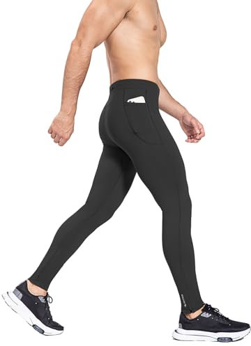 baleaf Men's Thermal Running Leggings Waterproof Lightweight Fleece Lined Trousers Cycling Walking with Zip Legs Pockets Black S