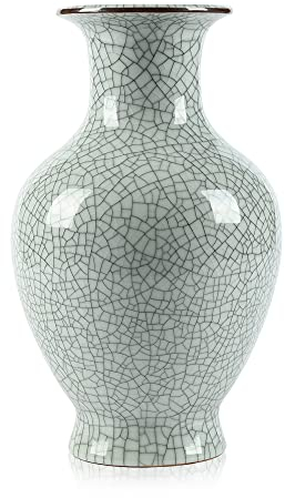 Chinesische Keramik-Kunst, handgefertigt, antike Eisriss-Glasur, große Porzellan-Blumenvase, Weiß