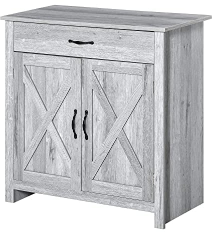 HOMCOM Aparador de Cocina Buffet para Salón con 1 Cajón 2 Puertas y Estante Interior Ajustable Mueble Auxiliar Decorativo para Comedor 80x39,7x80 cm Gris
