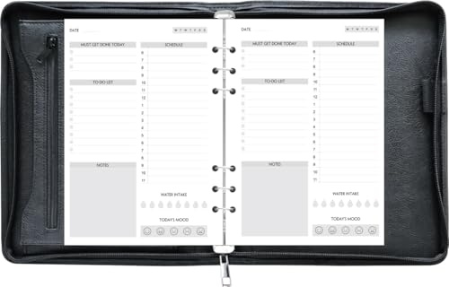Fan&Ran Terminplaner mit Reißverschluss, undatiertes Starter-Set, Kunstledereinband, 6-Ringbuch, A5-Größe, Schwarz