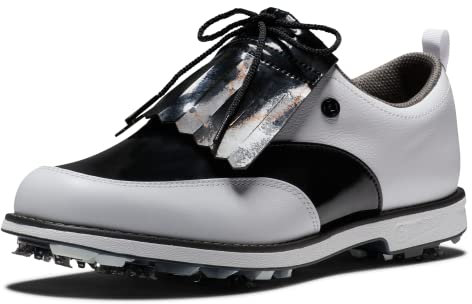 FootJoy Premiere ISSETE, Zapatos de Golf Mujer, White/Black Patent, 38.5 EU