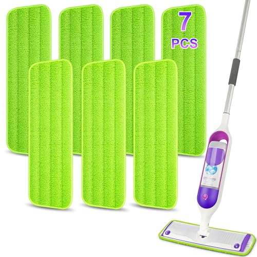MEXERRIS 7 Pack Reusable Microfibre Mop Pads for Spray Mops - Machine Washable Wet Refills for Hard Wood Floors, Compatible With 13''-15'' Floor Mops