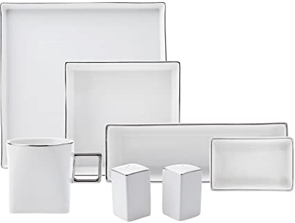 Karaca New Bone Breakfast Serveware Set for 6, 20 Piece, Kitchen Dinner Set, Porcelain Dinnerware Set, Serving Plates, Tea Cups, Teacup Saucers, Platters, Dinner Sets for 6, White Silver
