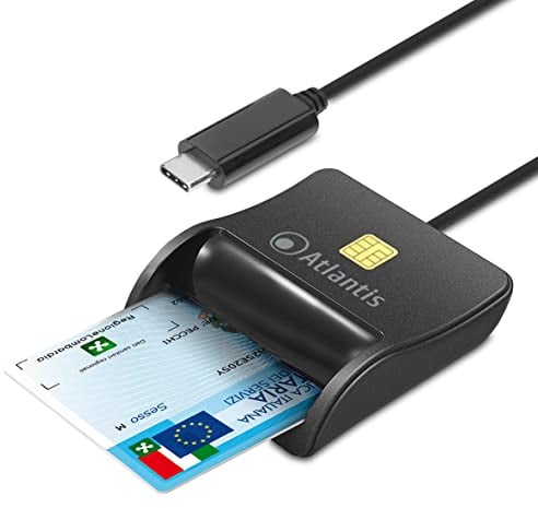 Atlantis Smart Card Leser P005-SMARTCR-C Smart Card Leser Smart Card Leser cns nationale Servicekarte Spid und digitale Signatur, für PC und Notebook, Type_C-Anschluss