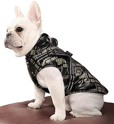 Hundejacke Winterweste, Jacken Hundemantel Hundepullover Haustier Hundebekleidung mit Geschirr Ring Wasserdichter, Ärmelloser Verstellbarer Reißverschluss, Reflektierende (L, Schwarz)