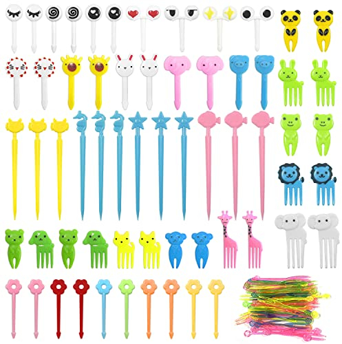 112 Pieza palillos de dientes para animales, accesorios de decoración de fiestas, mini tenedor de postre, tenedor de frutas de plástico, Dibujos animados Aperitivos String, reutilizable