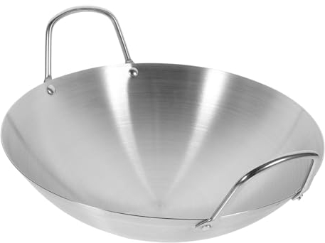STOBAZA Sartén De Acero Inoxidable Wok De Redondo Sartén Grande Para Saltear De Gran Capacidad Utensilio De Cocina Para Uso Cocina