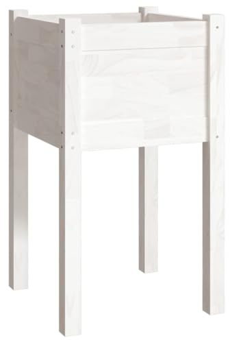 vidaXL Garden Planter - Solid Pinewood Outdoor Flower Box - Durable and Weather Resistant - Stylish White Finish - Easy Assembly