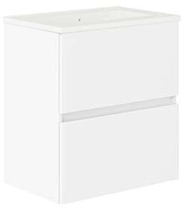 Baikal, Conjunto de baño Natura. Mueble de Baño de Fondo Reducido, con Lavabo cerámico. Distribución Dos Cajones. Mueble MONTADO. Dos Cajones sin Espejo. Fondo 39cm 50 cm Blanco