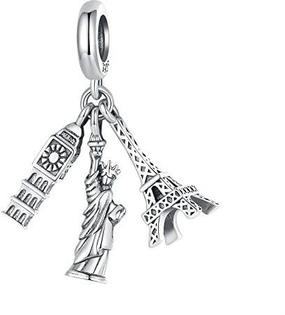 BIXPAK Charms for Armbänder, 925er Sterlingsilber, Globus, Reise, Eiffelturm, Freiheitsstatue, baumelnde Perlen, passend for Pandora-Charms, Armband, Halskette, Schmuck for Frauen, mit Schmuckschatull