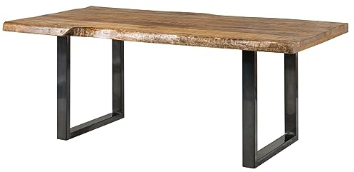 MASSIVMOEBEL24.DE | Freeform 5 - Baumtisch aus Mangoholz - Natur lackiert | + U-Beine in anthrazit glänzend | 220x100x77 | Massivholztisch Baumkantentisch Esstisch