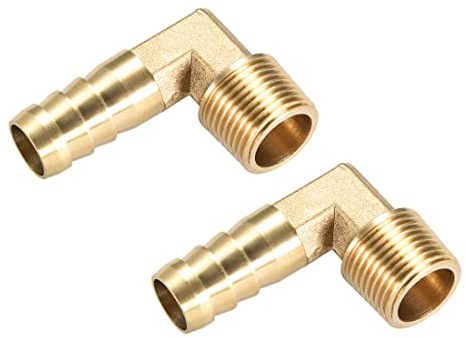 M METERXITY Laiton Tuyau Barbillon Raccords - 90 Degré Coude Laiton 12mm Barbelé Réducteur Appliquer à Eau Carburant (3/8 PT Mâle Tuyau)