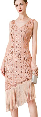 Adhdyuud Vestito da partito estivo aderente del vestito da promenade di sera del paillettes sexy delle donne, Oro rosa, L