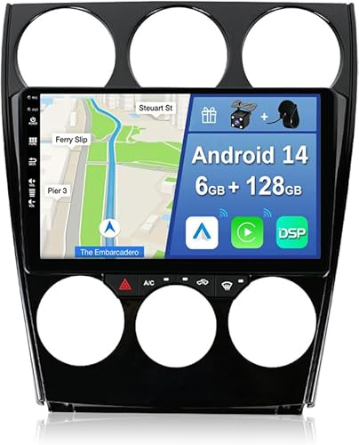 YUNTX [6GB+128GB] Android 14 Autoradio für Mazda 6 Atenza(2002-2008)-[Integriertes CarPlay/Android Auto/DSP/GPS]-9”IPS 2.5D-Kamera+MIC-DAB/Mirror Link/Bluetooth 5.0/360 Kamera/Lenkradsteuerung