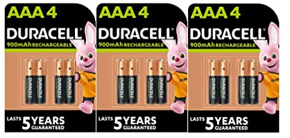 12X Duracell AAA Ricaricabili 900 mAh (3 Blister Da 4 Batterie)12 Pile Ministilo Ricaricabili