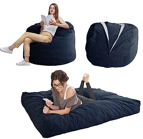 MAXYOYO Sitzsack-Stuhl – umwandelbarer Stuhl, lässt Sich vom Sitzsack zum Bett zusammenklappen – großes Sofa mit weichem Mikrofaserbezug, Perfekter Lounge- oder Gaming-Stuhl, dunkelblau – Königin