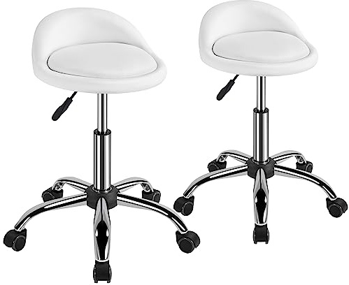 Yaheetech 2er Bürostühle Barhocker Drehhocker Rollhocker für Massagesalon, Küche, Büro, um 360° drehbar, höhenverstellbar, 55,5-70 cm Weiß