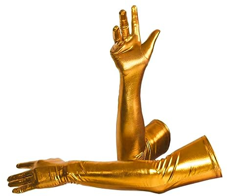Sheface Herren und Damen 48,3 cm glänzende metallische lange Handschuhe & Cocktail Party Cosplay Handschuhe 1980er Jahre Kostüm Party Wetlook Handschuhe, Gold, 48 cm