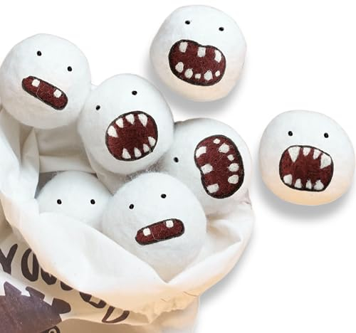 Woolbuddy Lot de 6 balles de séchage réutilisables en laine motif monstre, accessoires de lavage mignons et amusants pour épilation des poils d'animaux et séchage efficace