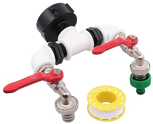 IBC Adapter S60x6 Auslaufhahn 2 Fach IBC Tank Kugelauslaufhahn 3/4 Zoll Gartenschlauch Wasserhahn 3/4 Kugelhahn Auslaufventil Wassertank 2 Wege Schlauchtülle Schlauchanschluss für IBC Regentonne
