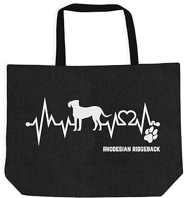 Merchandise for Fans Einkaufstasche Umhängetasche Schultertasche Baumwolltasche Shopper - schwarz - für Schule, Arbeit, Einkauf: Herzschlag EKG Hund Rhodesian Ridgeback 01