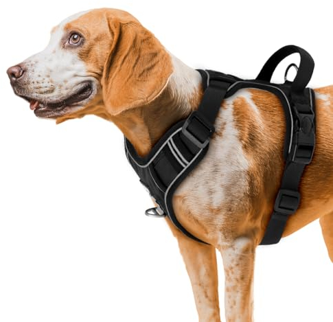 ETACCU Hundegeschirr ohne Zug & würgen mit Griff, Verstellbares No-Pull Geschirr, Brustgeschirr Sicherheitsgeschirr Reflektierend Weichem Gepolsterten Atmungsaktiv Große Mittlere Hunde Schwarz L