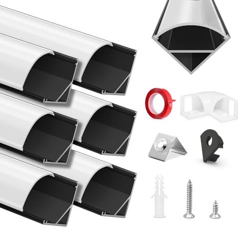 HOMMAND 6 x 1m/3,3ft LED Kanal V-Form, LED Streifen Kanal und Diffusor mit Eckverbinder, Klebstoff, Endkappen und Montageclips, LED Profil 45 grad, LED Aluminium Profil 6m