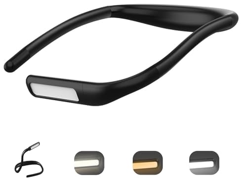 KEWUZY Hals Leselampe Buch LED Buchlampe,3 Farben Stufenloses Dimmen Leselampe,Biegbare Arme, 270°Drehung des Lampenkopfes,Wiederaufladbar Nackenlampe