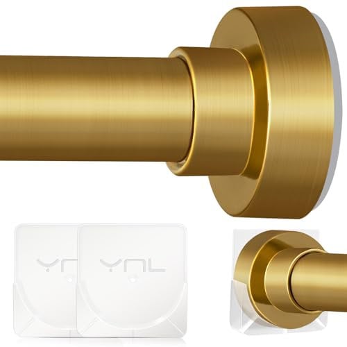 YNL Shower Curtain Rod 34 to 120 Inches, Tension Curtain Rod with 2Pcs Holders, Adjustable 34-120 Inches, Brushed Gold, CY09-34-120GD
