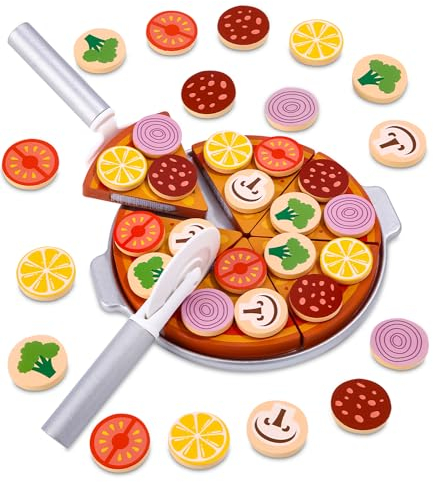 Toaren Pizza Bois Ensemble, Pizza Simulation, Jouet Éducatif, Jeux de Rôle avec Planche découper, Garçon Fille 3+ Ans