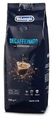 DeLonghi Café en Grano Descafeinado Natural 500g Decaffeinato Espresso para Moler y para Cafetera Superautomática - Café Descafeinado de Tueste Medio 50% Arábica y 50% Robusta e Intensidad 5/6