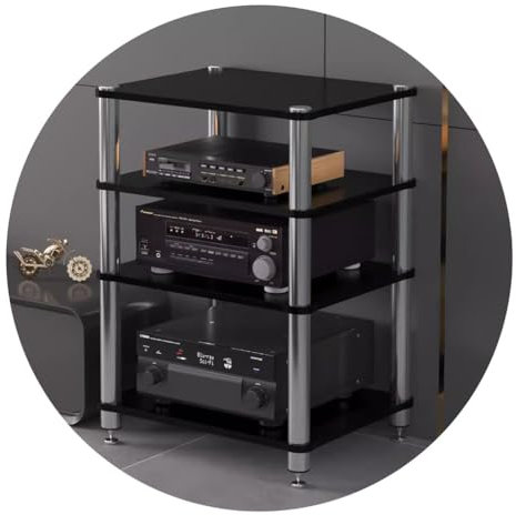 Armoire Audio HIFI Meuble TV À 4 Niveaux, Meuble TV, Amplificateur Hifi, Équipement Armoire De Haut-Parleur Support D'amplificateur Unité des Médias De Divertissement(Noir)