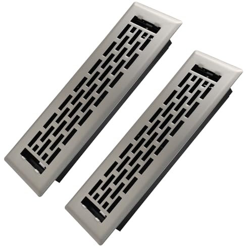 Howeall 2x10 Inches 2 Pack Heavy Duty Walkable Floor Register - Easy Adjust Air Supply Lever Decorative Floor Vent Covers - Boston Design Vent Covers for Home - Satin Nickel