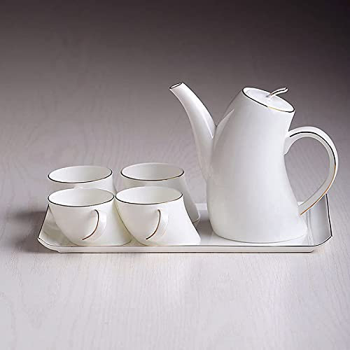 Set da tè moderno in stile corte per tè, caffè, acqua, porcellana bianca, set da tè con vassoio, teiera da 800 ml, con fori per filtro